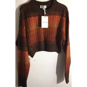 Ronny Kobo Ingram Women's Size Large Brown Striped Cable Knit Cropped Sweater